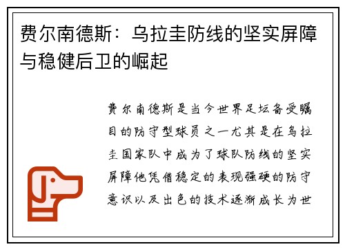 费尔南德斯:乌拉圭防线的坚实屏障与稳健后卫的崛起 费尔南德斯:乌拉圭防线的坚实屏障与稳健后卫的崛起